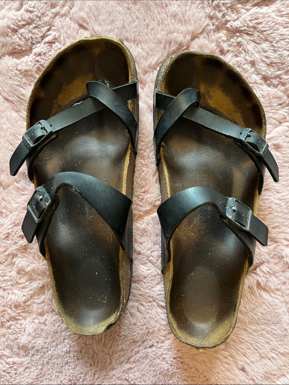 Birkenstock Black Leather Crisscross Buckle Sandals